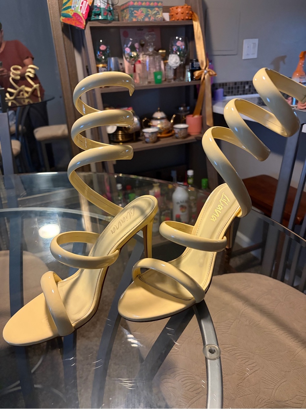 Spiral-Strap High Heel Sandals in Yellow for Women *Free Gifts w/purchase